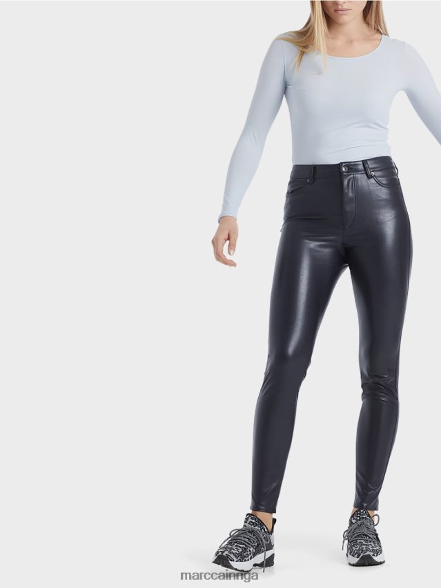 apģērbs pusnakts zils VRBHXD832 Marc Cain drenāžas bikses no mākslīgās ādas