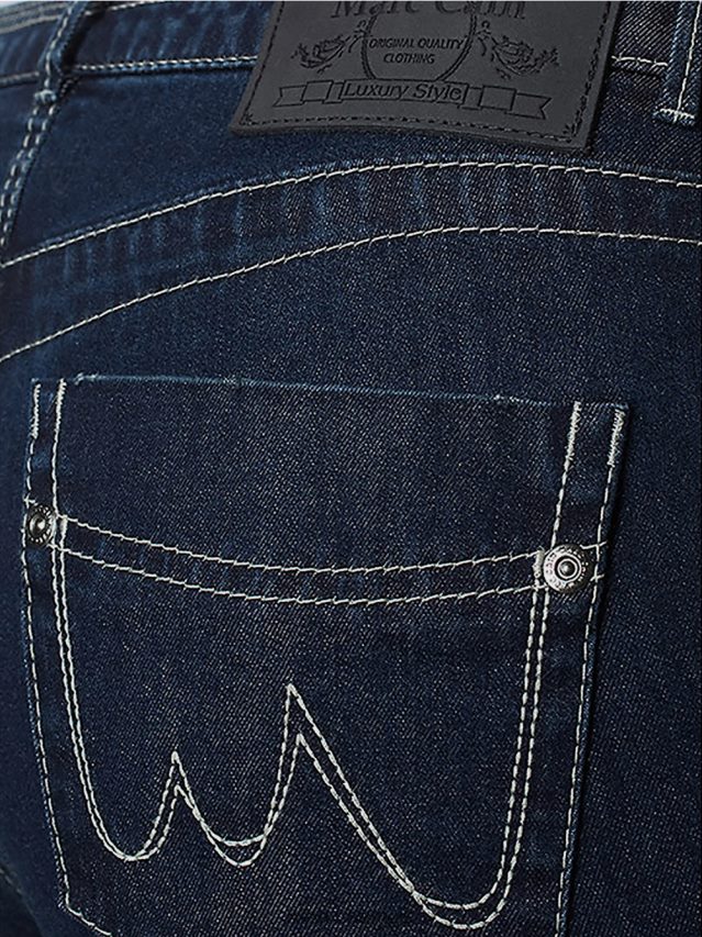 apģērbs tumši zils džinss VRBHXD834 Marc Cain džinsi ar košas krāsas šuvēm