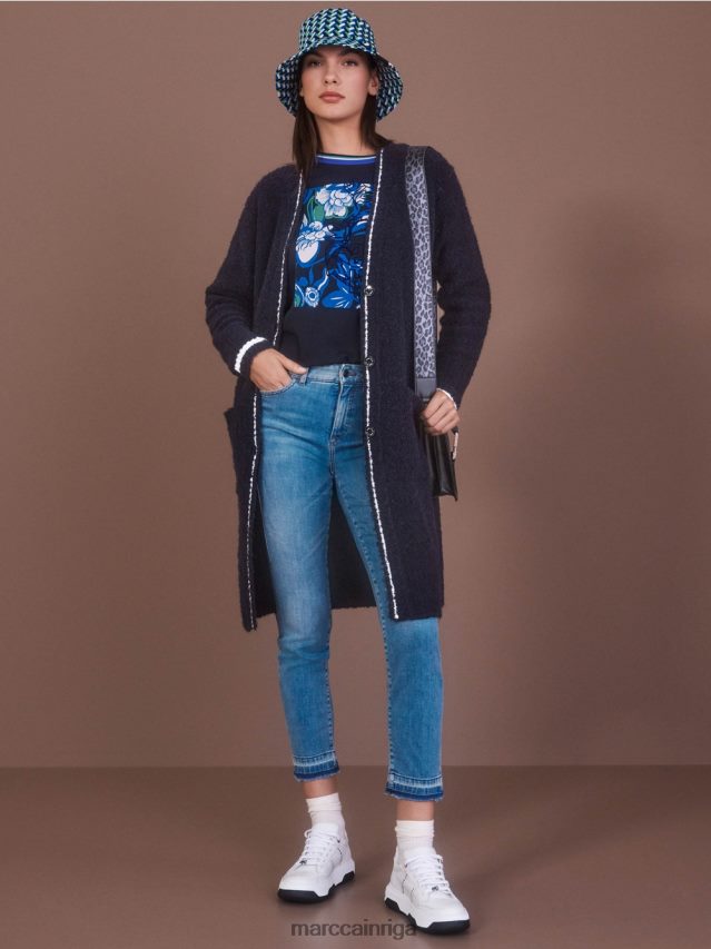 apģērbs vintage zils VRBHXD750 Marc Cain piecu kabatu silea džinsi ar lietotiem efektiem