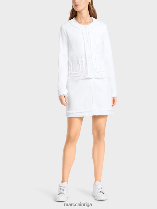 apģērbs balts VRBHXD371 Marc Cain jaka ar bārkstīm ar puķainām pogām