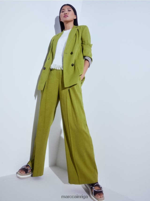 apģērbs dziļi olīvzaļa VRBHXD190 Marc Cain divrindu lina jaka