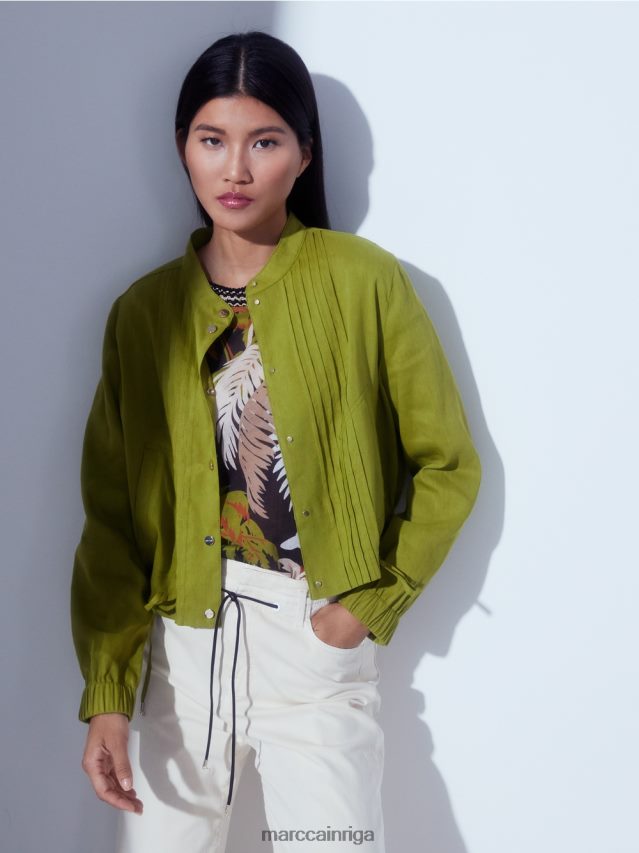 apģērbs dziļi olīvzaļa VRBHXD383 Marc Cain lina jaka ar stāvapkakli