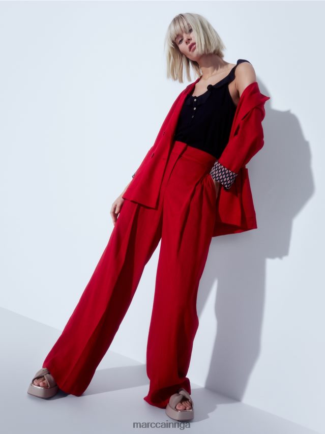 apģērbs dziļi sarkans VRBHXD181 Marc Cain divrindu lina jaka