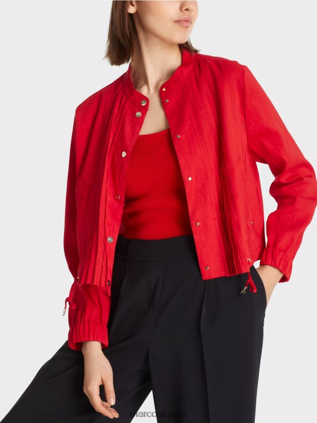 apģērbs dziļi sarkans VRBHXD356 Marc Cain lina jaka ar stāvapkakli