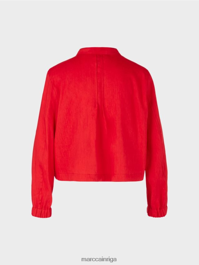apģērbs dziļi sarkans VRBHXD356 Marc Cain lina jaka ar stāvapkakli