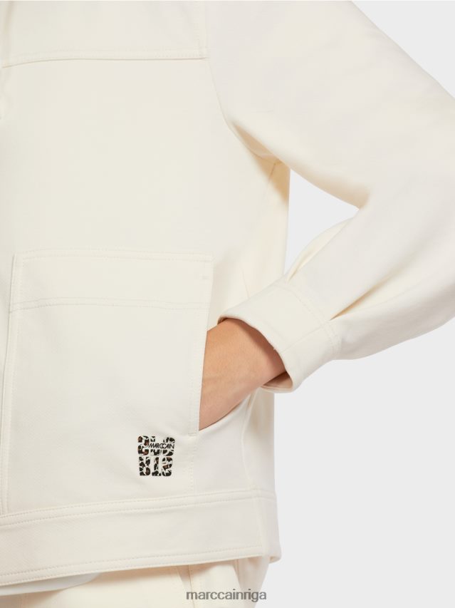 apģērbs gaišs ekrus VRBHXD410 Marc Cain kokvilnas džersija jaka ar kapuci