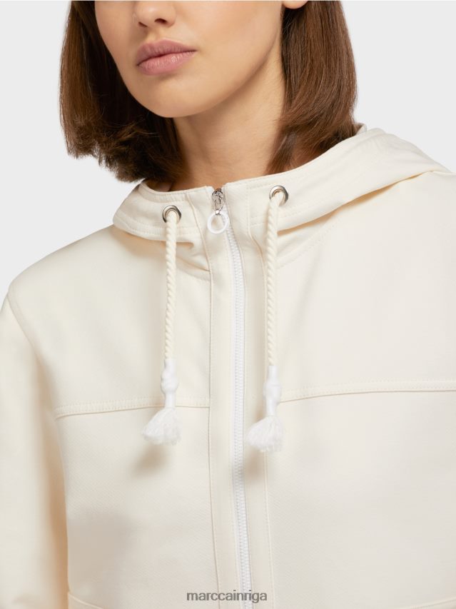 apģērbs gaišs ekrus VRBHXD410 Marc Cain kokvilnas džersija jaka ar kapuci