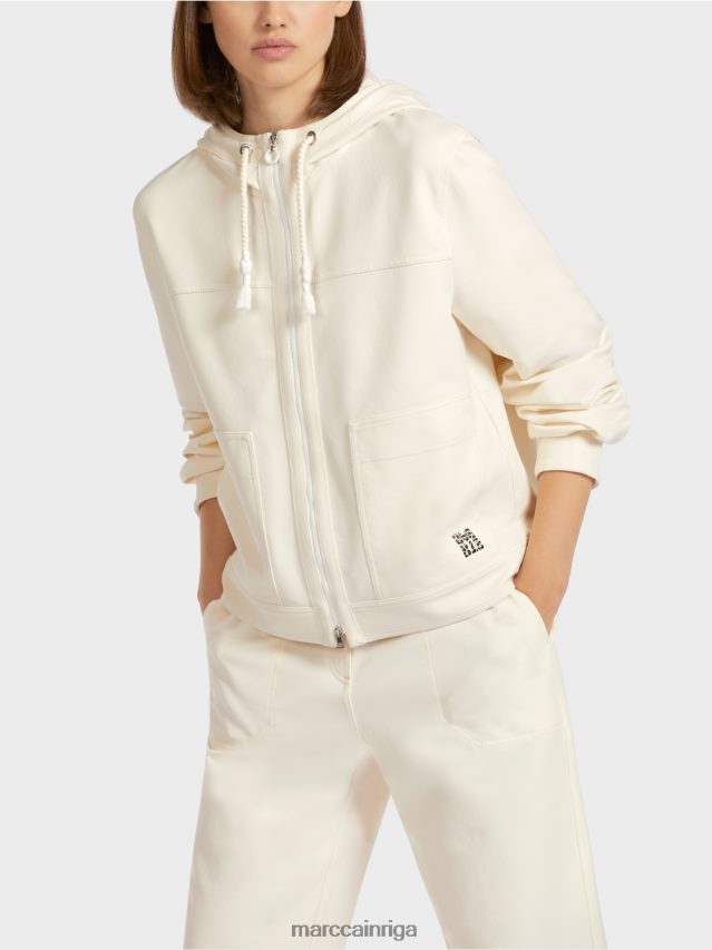 apģērbs gaišs ekrus VRBHXD410 Marc Cain kokvilnas džersija jaka ar kapuci