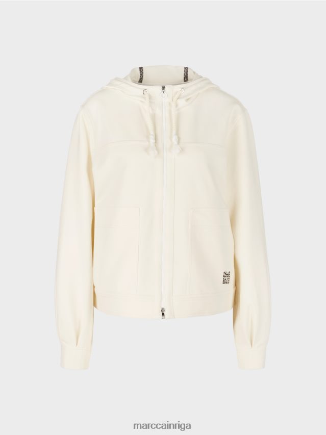 apģērbs gaišs ekrus VRBHXD410 Marc Cain kokvilnas džersija jaka ar kapuci