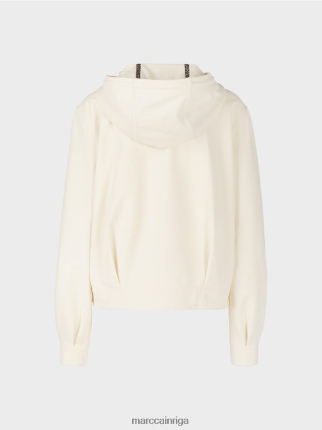 apģērbs gaišs ekrus VRBHXD410 Marc Cain kokvilnas džersija jaka ar kapuci