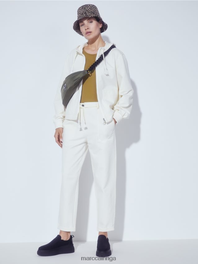 apģērbs gaišs ekrus VRBHXD410 Marc Cain kokvilnas džersija jaka ar kapuci