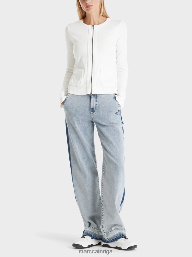 apģērbs gandrīz balts VRBHXD332 Marc Cain jaka ar rāvējslēdzēju ar apaļu kaklu