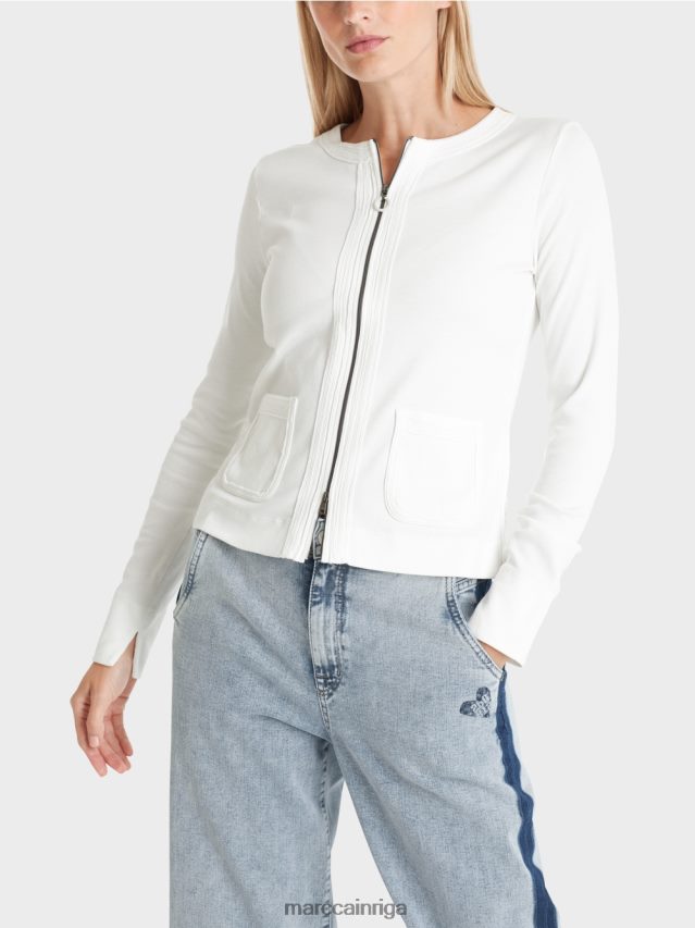 apģērbs gandrīz balts VRBHXD332 Marc Cain jaka ar rāvējslēdzēju ar apaļu kaklu