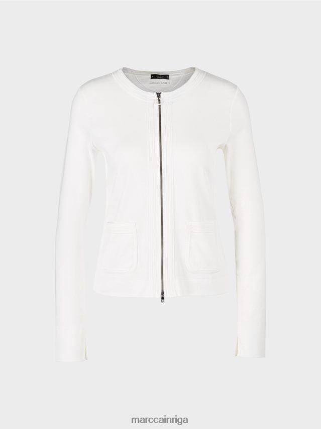 apģērbs gandrīz balts VRBHXD332 Marc Cain jaka ar rāvējslēdzēju ar apaļu kaklu