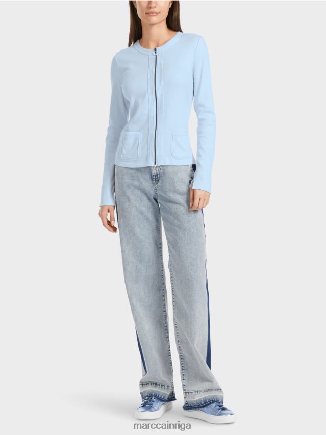 apģērbs mīksts pulveris zils VRBHXD330 Marc Cain jaka ar rāvējslēdzēju ar apaļu kaklu