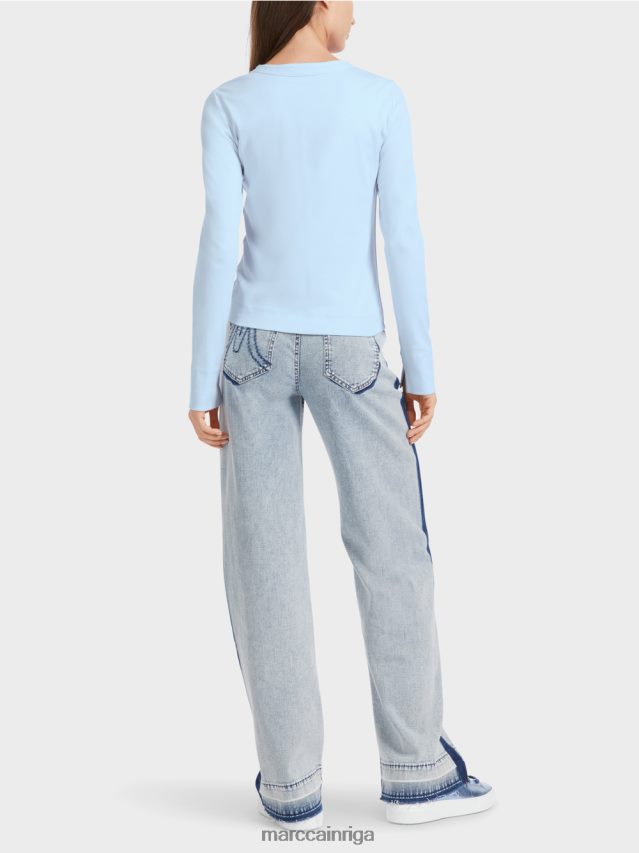 apģērbs mīksts pulveris zils VRBHXD330 Marc Cain jaka ar rāvējslēdzēju ar apaļu kaklu