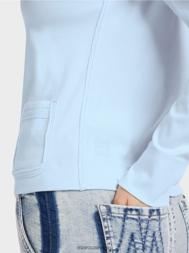 apģērbs mīksts pulveris zils VRBHXD330 Marc Cain jaka ar rāvējslēdzēju ar apaļu kaklu