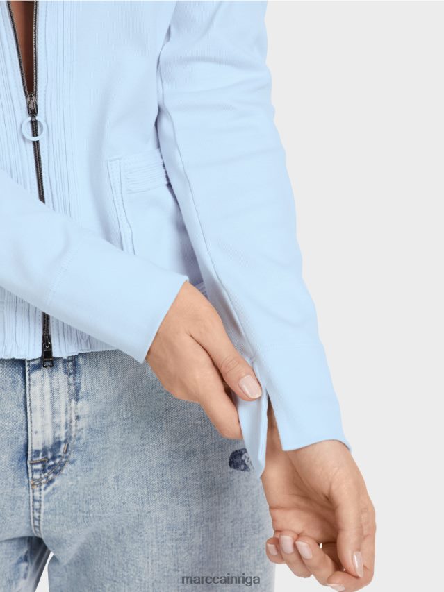 apģērbs mīksts pulveris zils VRBHXD330 Marc Cain jaka ar rāvējslēdzēju ar apaļu kaklu