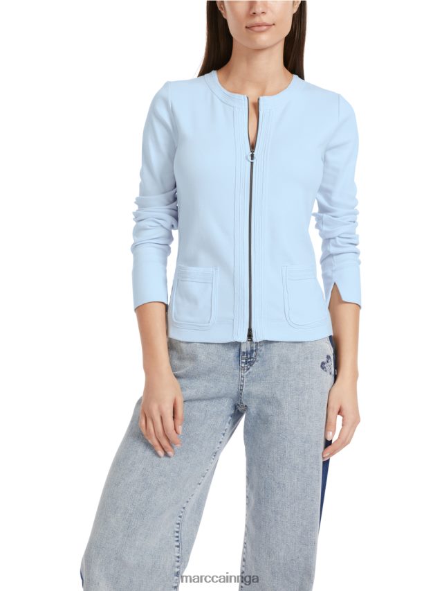 apģērbs mīksts pulveris zils VRBHXD330 Marc Cain jaka ar rāvējslēdzēju ar apaļu kaklu