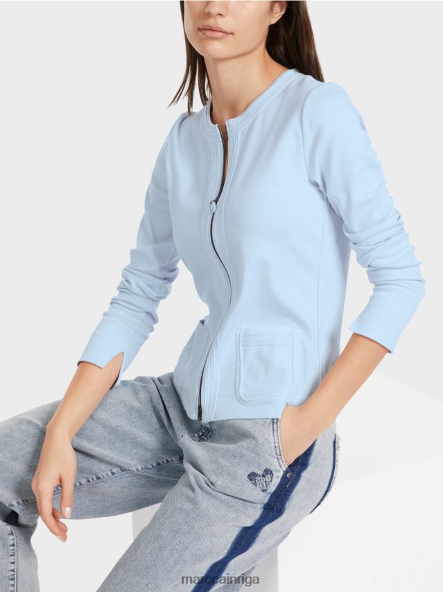 apģērbs mīksts pulveris zils VRBHXD330 Marc Cain jaka ar rāvējslēdzēju ar apaļu kaklu