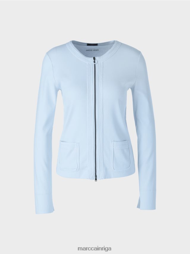 apģērbs mīksts pulveris zils VRBHXD330 Marc Cain jaka ar rāvējslēdzēju ar apaļu kaklu