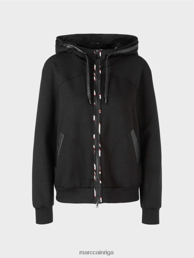 apģērbs melns VRBHXD317 Marc Cain jaka ar kapuci ar rāvējslēdzēju