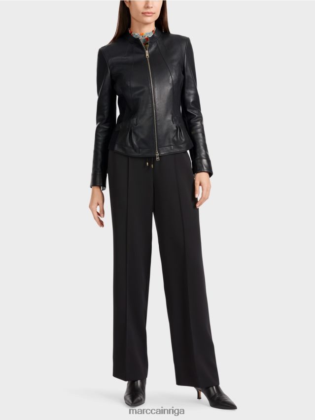 apģērbs melns VRBHXD348 Marc Cain sievišķīga ādas jaka