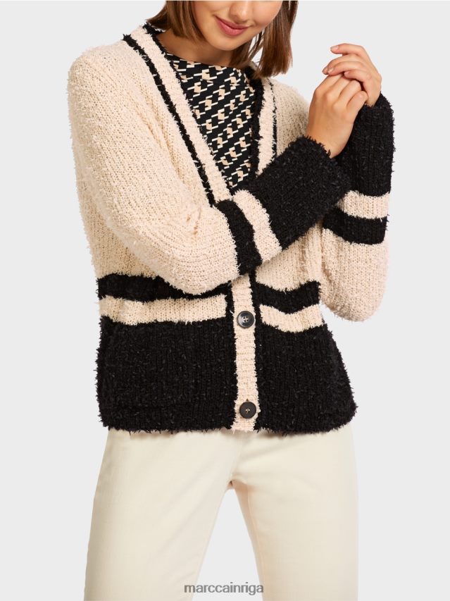 apģērbs melns VRBHXD440 Marc Cain svītraina jaka \"adīts Vācijā\"