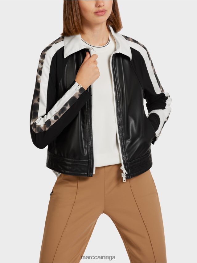 apģērbs melns un balts VRBHXD422 Marc Cain jaka materiālu maisījumā