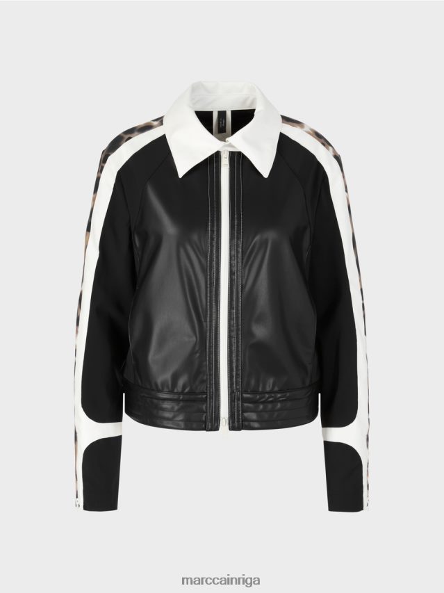 apģērbs melns un balts VRBHXD422 Marc Cain jaka materiālu maisījumā