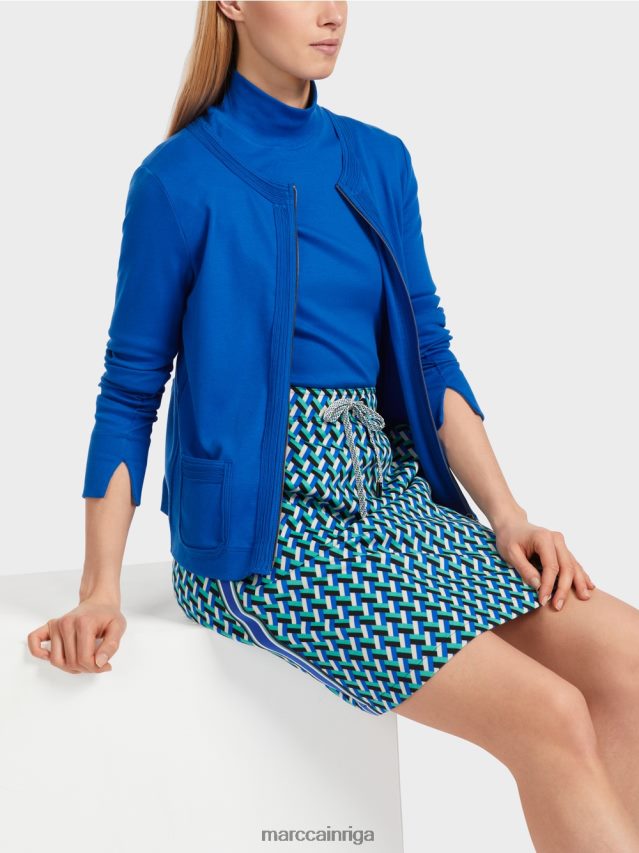 apģērbs spilgti karaliski zila VRBHXD308 Marc Cain jaka ar rāvējslēdzēju ar apaļu kaklu