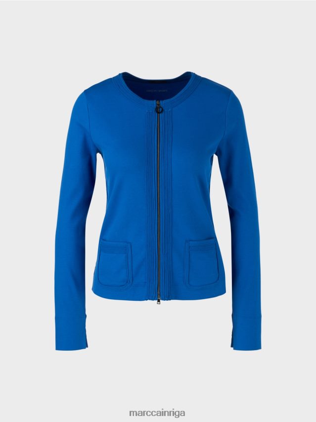 apģērbs spilgti karaliski zila VRBHXD308 Marc Cain jaka ar rāvējslēdzēju ar apaļu kaklu