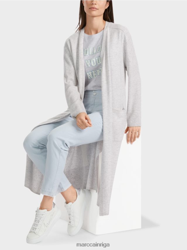apģērbs sudrabaini pelēks VRBHXD333 Marc Cain garš adīts \"pārdomāt kopā\" ​​mētelis