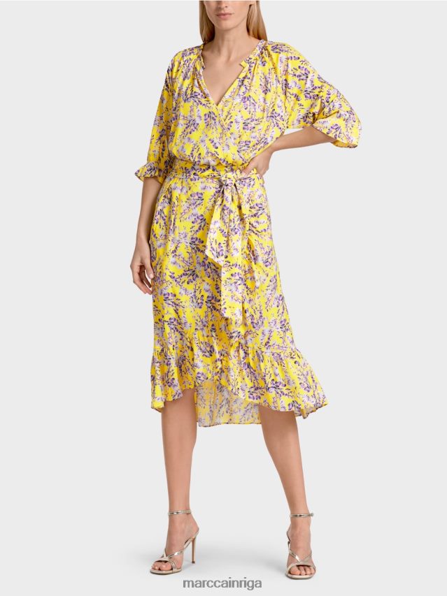 apģērbs citronzaļš VRBHXD75 Marc Cain apdrukāta kleita ar aptinuma efektu