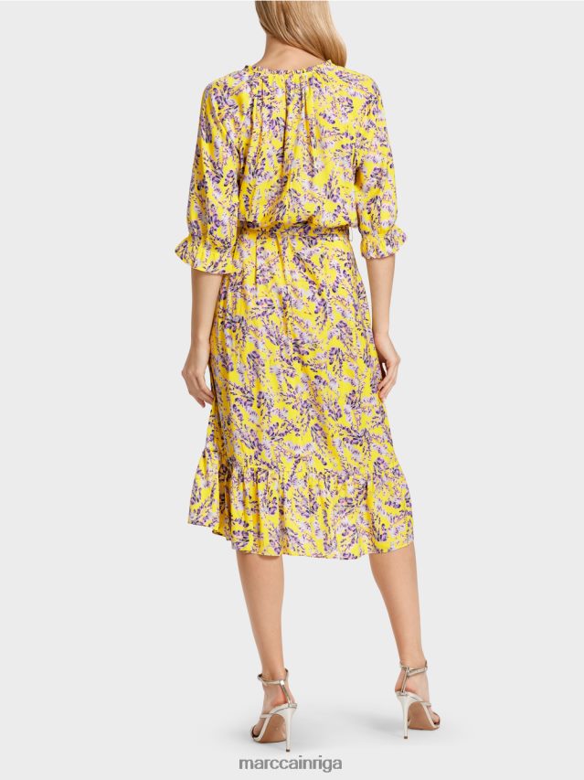apģērbs citronzaļš VRBHXD75 Marc Cain apdrukāta kleita ar aptinuma efektu