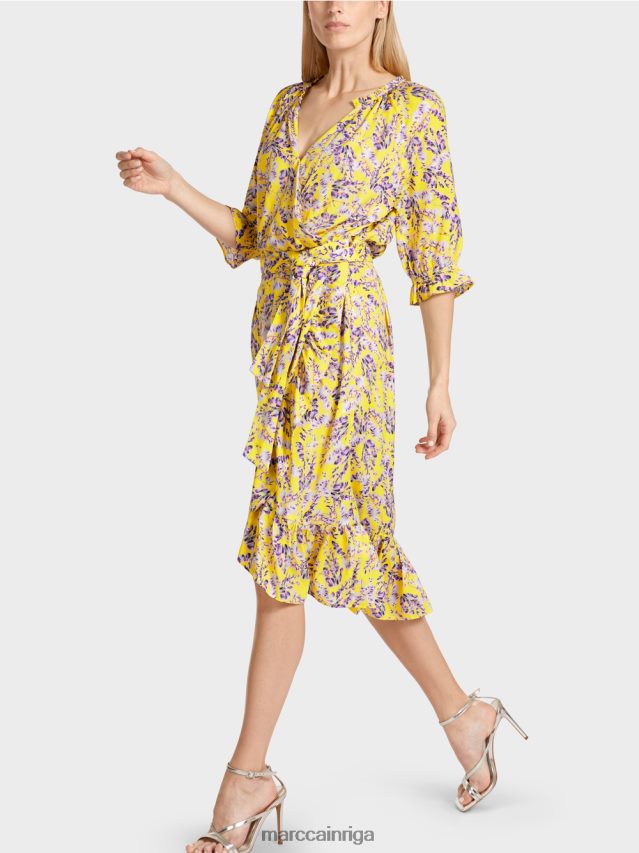 apģērbs citronzaļš VRBHXD75 Marc Cain apdrukāta kleita ar aptinuma efektu