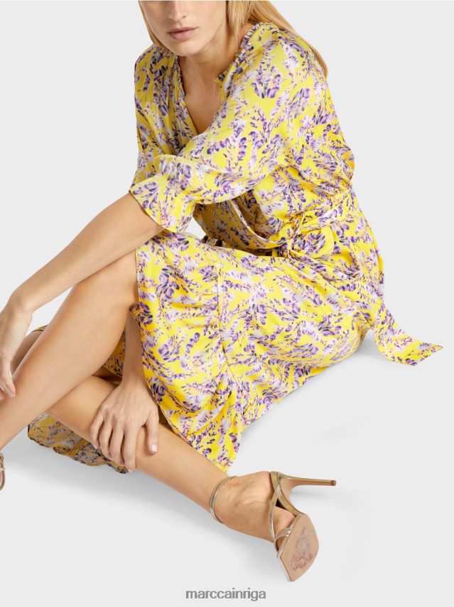 apģērbs citronzaļš VRBHXD75 Marc Cain apdrukāta kleita ar aptinuma efektu