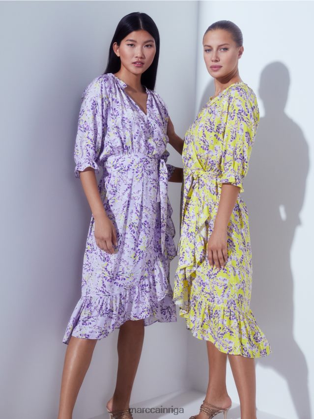 apģērbs citronzaļš VRBHXD75 Marc Cain apdrukāta kleita ar aptinuma efektu