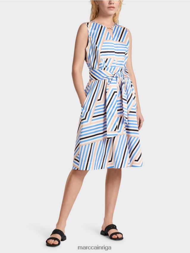 apģērbs debeszils VRBHXD51 Marc Cain rotaļīga svītraina kleita ar mc logo