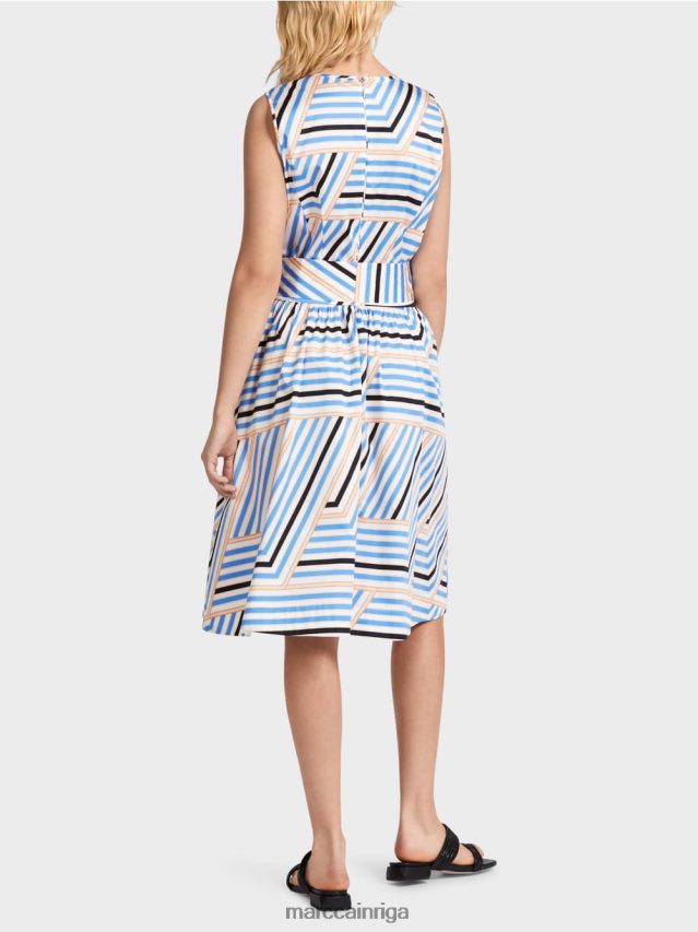 apģērbs debeszils VRBHXD51 Marc Cain rotaļīga svītraina kleita ar mc logo