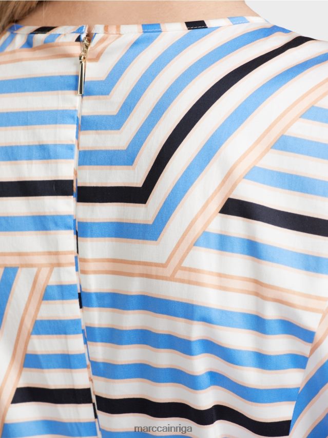 apģērbs debeszils VRBHXD51 Marc Cain rotaļīga svītraina kleita ar mc logo