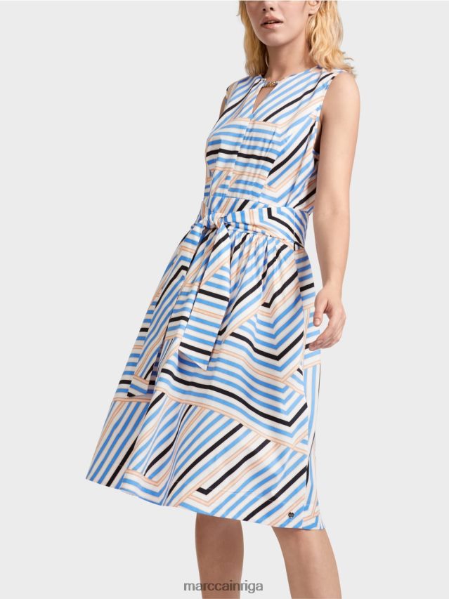 apģērbs debeszils VRBHXD51 Marc Cain rotaļīga svītraina kleita ar mc logo