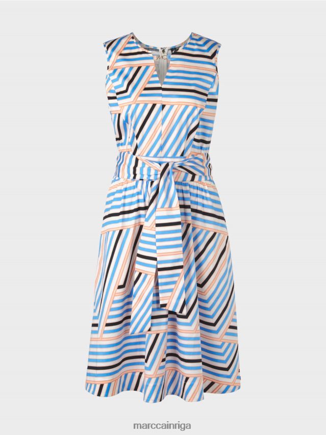 apģērbs debeszils VRBHXD51 Marc Cain rotaļīga svītraina kleita ar mc logo