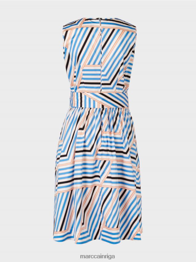 apģērbs debeszils VRBHXD51 Marc Cain rotaļīga svītraina kleita ar mc logo