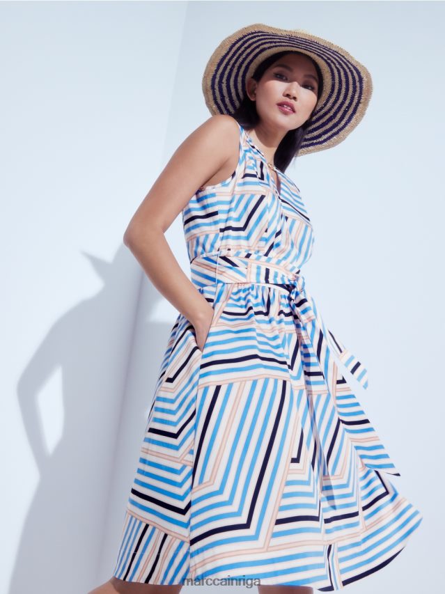 apģērbs debeszils VRBHXD51 Marc Cain rotaļīga svītraina kleita ar mc logo