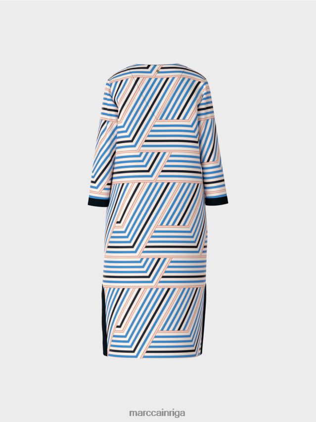 apģērbs debeszils VRBHXD52 Marc Cain midi kleita ar asimetriskām svītrām