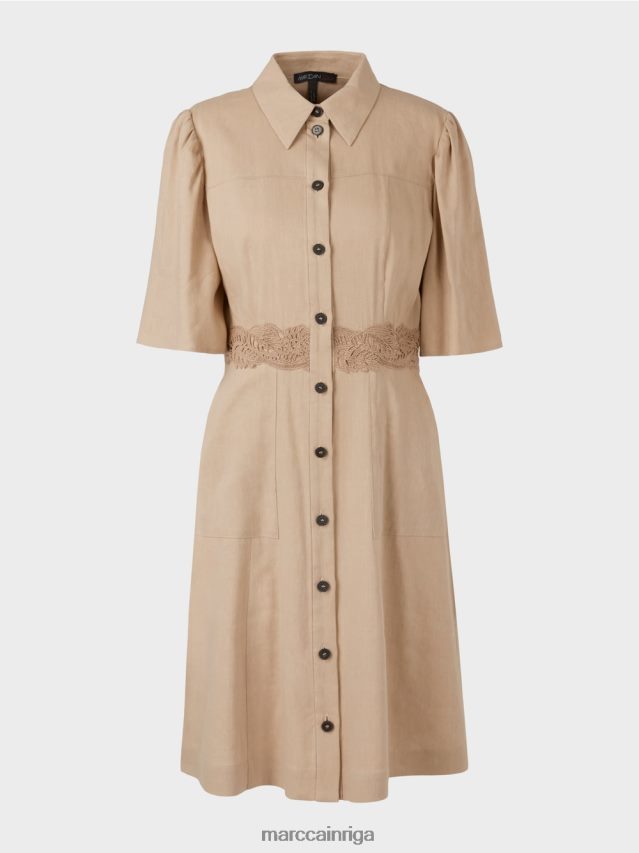 apģērbs dziļas smiltis VRBHXD84 Marc Cain pieguļoša lina kleita