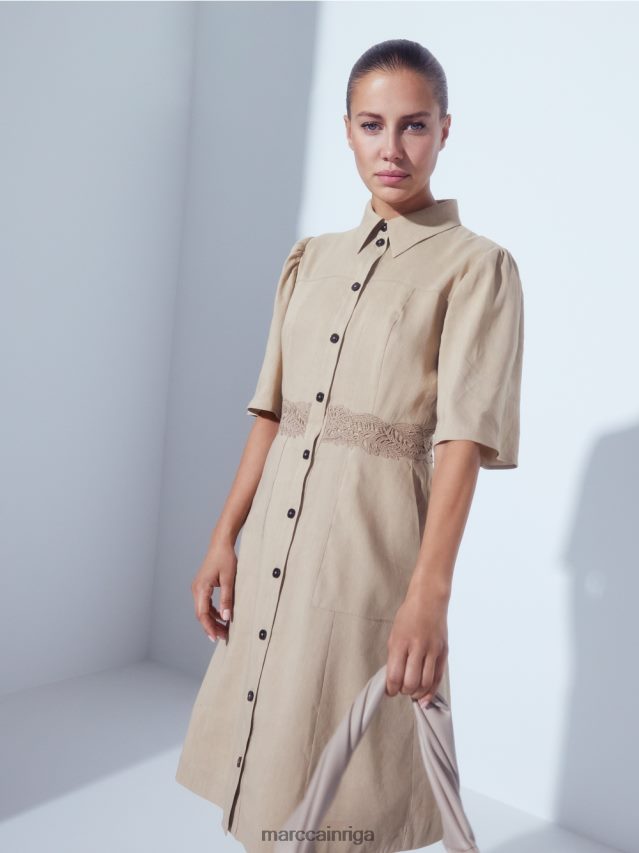 apģērbs dziļas smiltis VRBHXD84 Marc Cain pieguļoša lina kleita