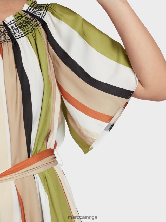 apģērbs dziļi olīvzaļa VRBHXD87 Marc Cain reglāna kleita ar vertikālām svītrām