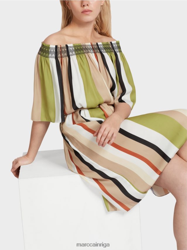 apģērbs dziļi olīvzaļa VRBHXD87 Marc Cain reglāna kleita ar vertikālām svītrām